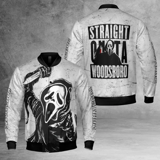 Personalized Horror Scream Ghostface Straight Outta Woodsboro Jacket