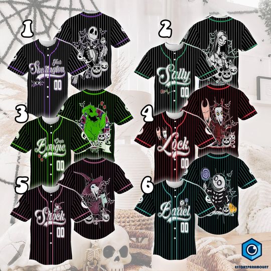 Personalized Nightmare Christmas Baseball Jersey, Jack and Sally Nightmare before Christmas Jersey, Halloween Oogie Boogie Baseball Jersey