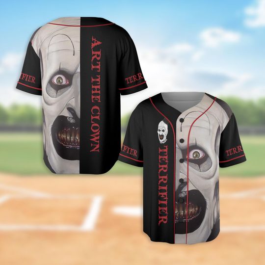 Horror Terrifier Baseball Jersey, Art The Clown Horror Characters Baseball Jersey, Halloween Jersey Shirt, Horror Shirt, Baseball Shirt