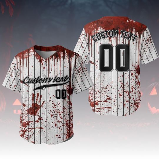 Personalized Halloween Horror Baseball Jersey, Custom Scary Cosplay Shirt, Spooky Slasher Jersey Top, Creepy Fan Gift, Halloween Shirt