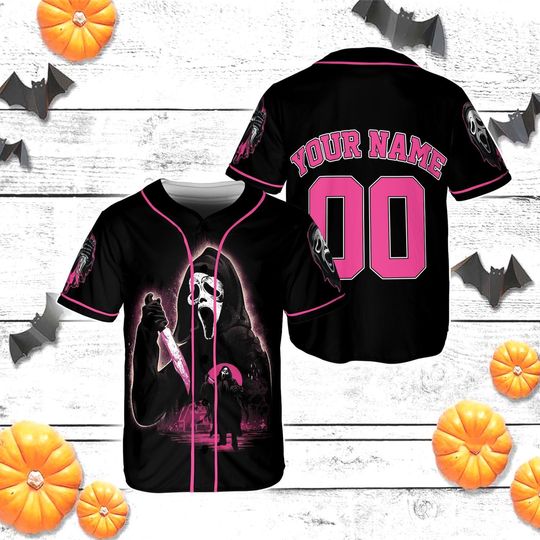 Personalized 90s Horror Movie Shirt, No You Hang Up Baseball Jersey, Pink Halloween Shirt, Horror Character Shirt, Halloween Horror Jersey