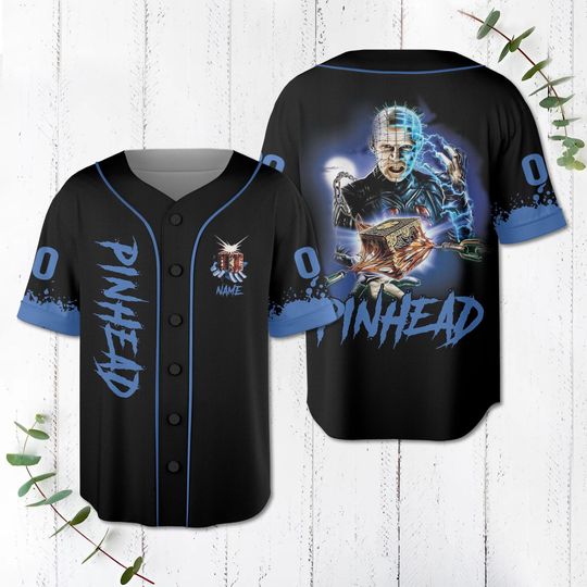 Custom Pinhead Baseball Jersey, Horror Characters Baseball Jersey, Halloween Jersey Shirt, Horror Shirt, Baseball Shirt