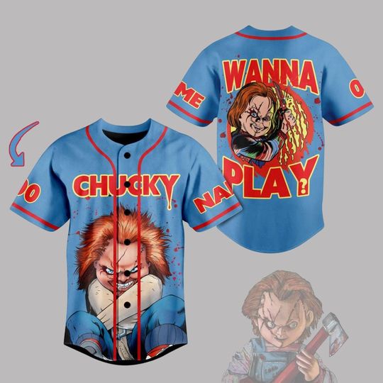Custom Chucky Doll Baseball Jersey, Child Play Jersey Shirt, Funny Chucky Jersey, Chucky The Series Baseball Shirt, Horror Movie Jersey