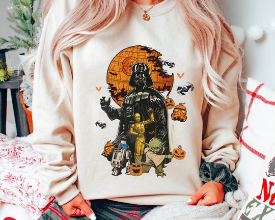 Vintage Star Wars Halloween Shirt, Death Star Pumpkin, Darth Vader R2D2 C3P0 Halloween Costume, Galaxy's Edge Family Tee, Disney Halloween