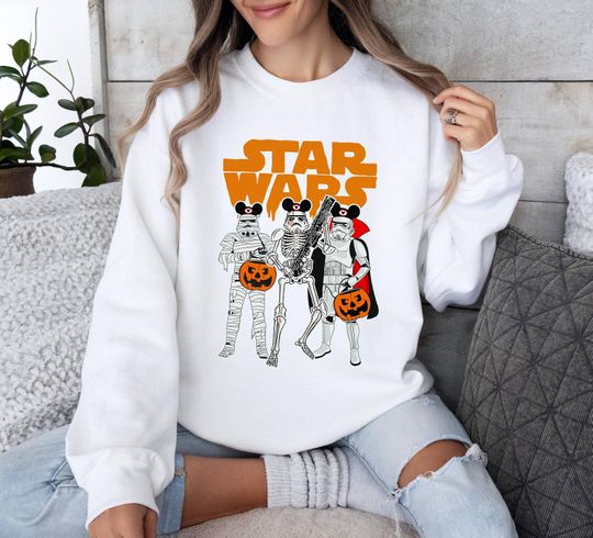 Star Wars Stormtrooper Skeleton Mummy Trick Or Treat Halloween Sweatshirt, Star Wars Halloween Galaxy's Edge Sweat, Disneyland Family Trip