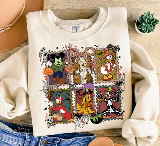 Vintage Halloween Mickey Mouse And Friends Character Sweatshirt, Spooky Season Sweatshirt, Horror Halloween Sweater, Halloween Movies Ghost