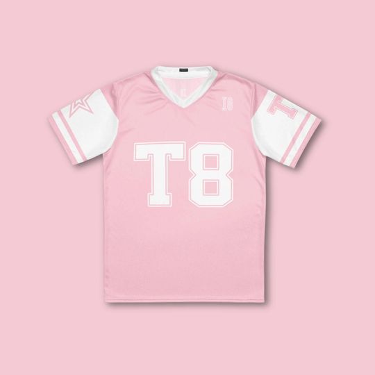 Tate McRae Pink & White Football Jersey, T8 McRae Jersey, Concert Tour Outfit