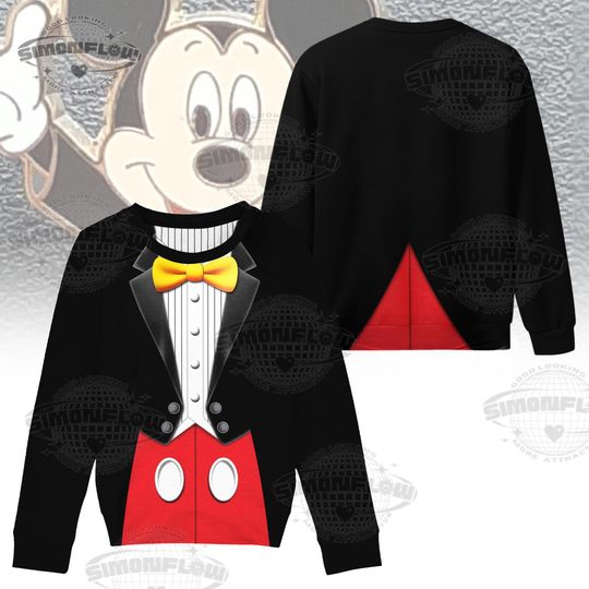 Custom Name Mickey Tuxedo Costume Sweatshirt, Disney Mickey Mouse Cosplay Shirt, Fancy Mickey Halloween Tee, Matching Disney Cosplay Group