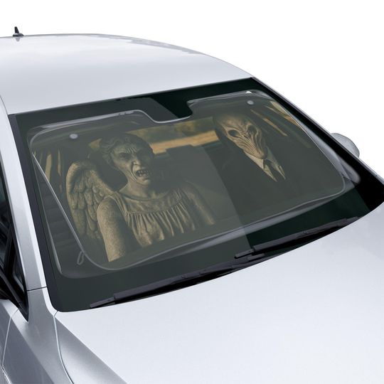 Weeping Angel and The Silence Car Sunshade Creepy Sci-Fi Windshield Cover Horror Sun Visor Gift for Dr Who Fans