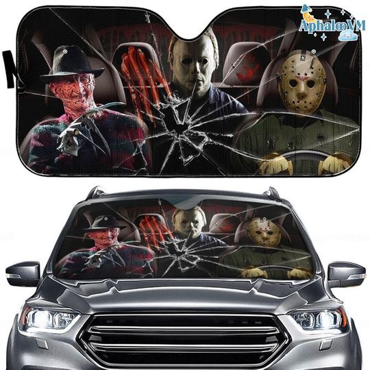 Horror Character Car Sunshade, Freddy Jason Michael Car Sunshade, Scary Movie Auto Sunshade, Halloween Car Accessories