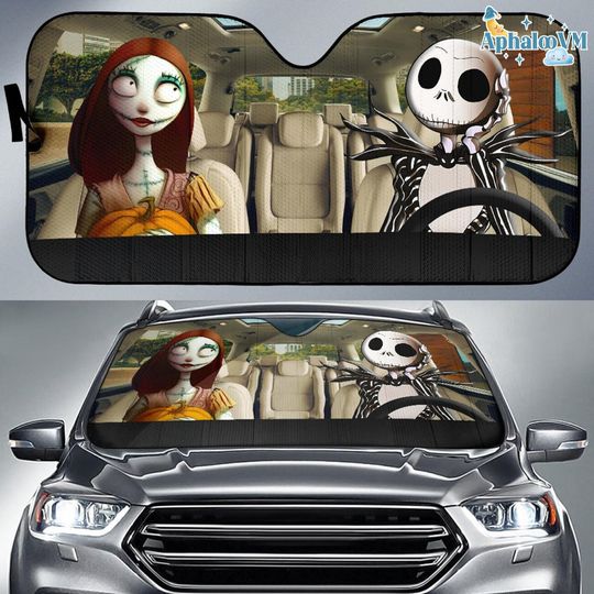 Jack and Sally Car Sunshade, Nightmare Before Christmas Windshield Cover, Gothic Movie Car Sunshade, Halloween Gift