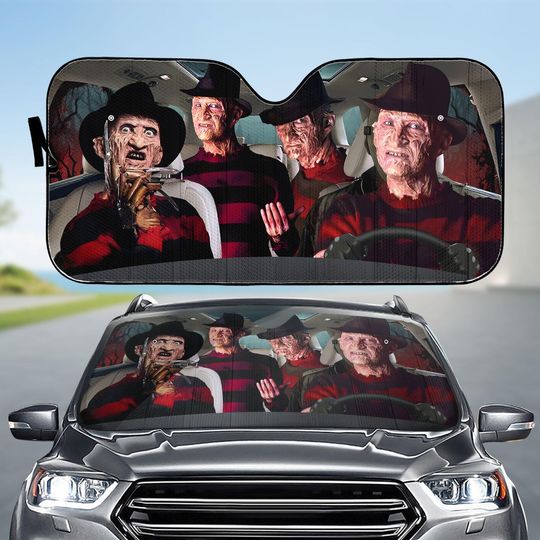 Freddy Krueger Car Sunshade, Nightmare On Elm Street Windshield Cover, Horror Movie Car Accessory, Scary Halloween Horror Car Cover