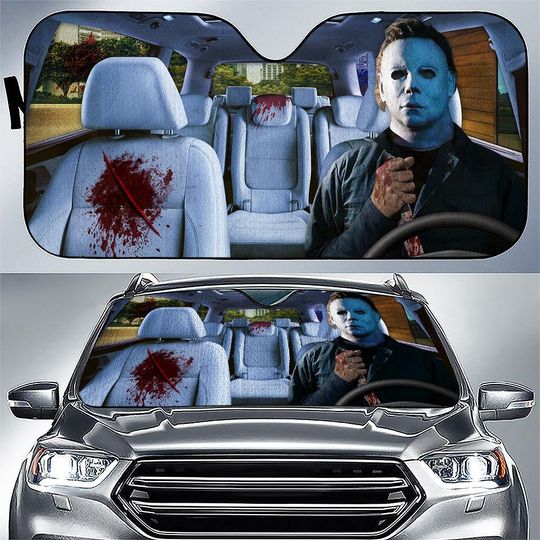Michael Myers Car Sunshade, Halloween Movie Auto Sunshade, Horror Characters Car Sun Shade, Scary Movie Car Windshield, Car Decoration