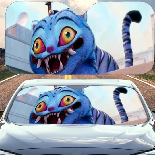 Kpop Demon Hunters Tiger Car Sunshade, Kpop Stylish Windshield Cover For Fan, Derpy the Tiger And Bird Demon Hunter Tiger Sun Shade