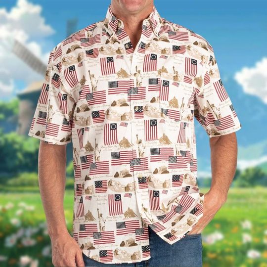 Cotton Liberty Flag Button Down Shirt, Fourth of July Freedom Hawaiian Shirt, Independence Day Patriotic America T-Shirt