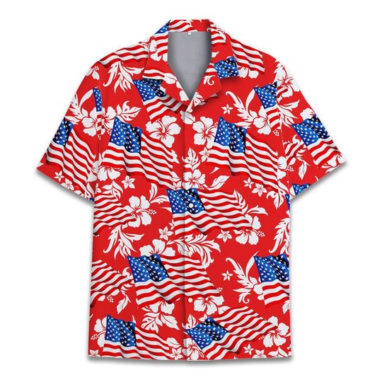 Patriotic Hawaiian Shirt Men Women Youth, 4th of July Button-Down Shirt, Short Sleeve , American Flag Shirt, Independence Day Outfits