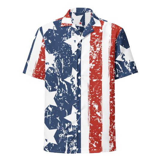 Patriotic USA Flag Hawaiian Shirt, Adult Unisex All-Over Button Up Shirt, 4th of July Veteran Gift, American Pride Tee, Memorial Day Outfit