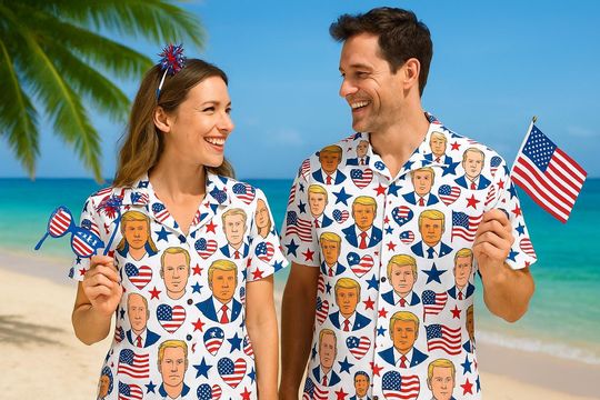 Trump 4th of July Hawaiian Shirt, American Flag Trump Face Shirt, USA Summer Hawaiian T-Shirt, Independence Day Gift, Memorial Day Shirt