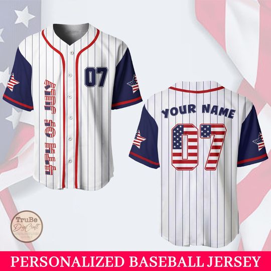 Custom 4th of July Baseball Jersey, Personalized 4th of July Independence Day Patriotic Jersey with Name & Number, Patriotic Day Shirt
