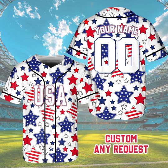 Independence Day America Baseball Jersey, 4th Of July Jersey, Custom USA Jersey, Patriotic Sportswear, Memorial Day Shirts, American Flag