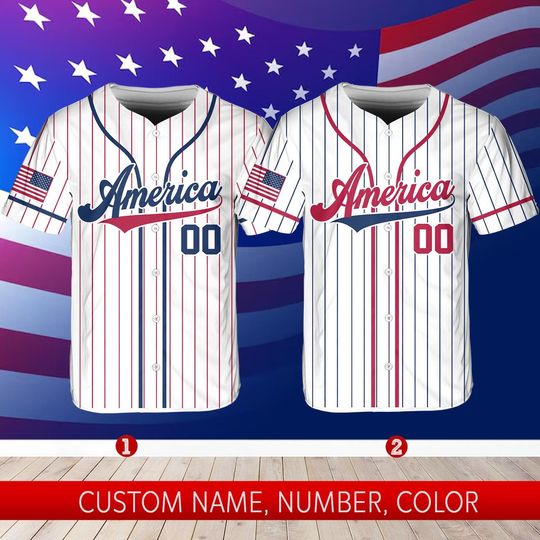 Personalized USA Baseball Jersey, Custom Team Name Shirt, American Flag Baseball Jersey For Baseball Fans, Baseball Lovers, Patriotic Shirt