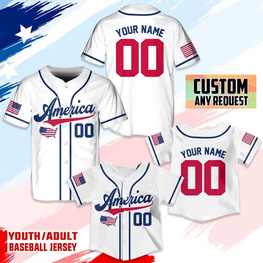 Independence Day America Baseball Jersey, 4th Of July Jersey, Custom USA Jersey, Patriotic Sportswear, Memorial Day Shirts, American Flag