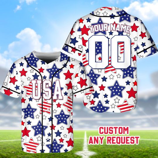 Custom American Flag Baseball Jersey, Personalized Jersey, Independence Day Baseball Shirt, 4th Of July Shirt, Patriotic Game Day Gift