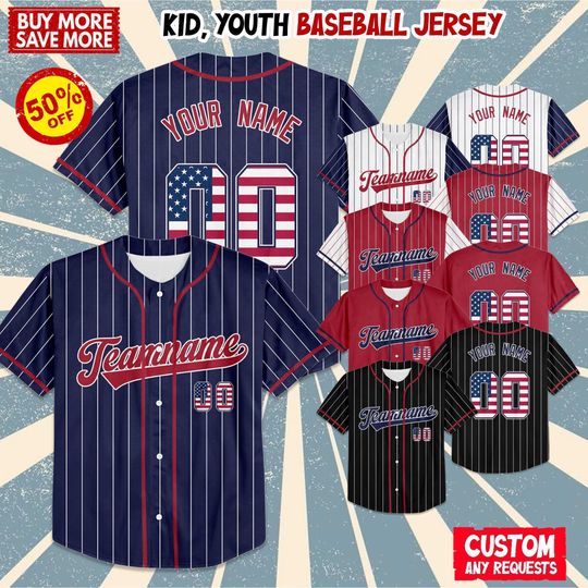 Custom USA Baseball Jersey, Custom 4th of July Independence Day Patriotic Shirt with Name & Number, Red White Blue Striped Jersey, Sport