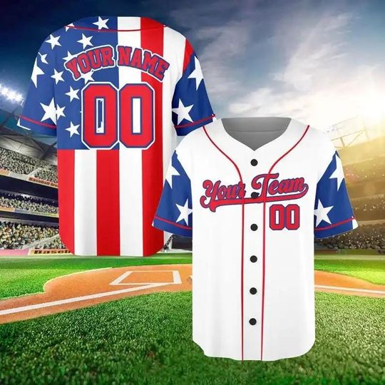 Personalized USA Baseball Jersey, Custom 4th of July Independence Day Patriotic Shirt with Name & Number,Red White Blue Jersey,Patriotic Day