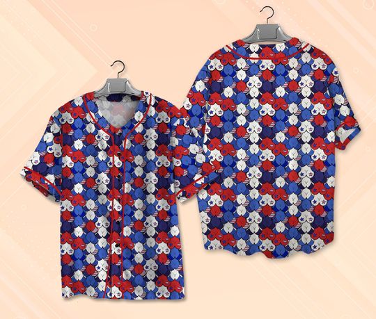 American Tatas Baseball Jersey, Funny 4th of July Jersey Shirt, USA Butt Pattern Jersey, Summer Patriotic Red White Blue Baseball Jersey