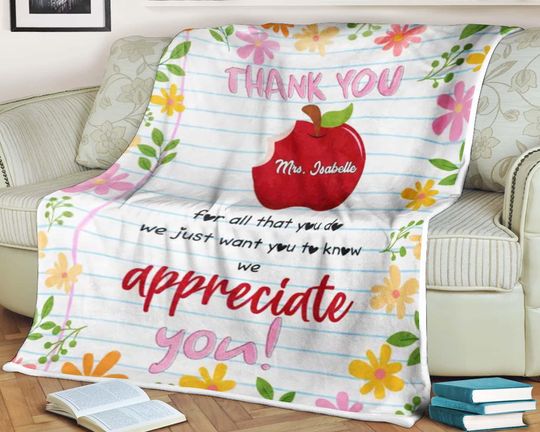 Letter flower blanket,Personalized Teacher Name Blanket,Teacher Blanket,Teacher Appreciation Gifts, Teacher Thank You Gift,Teachers Day Gift