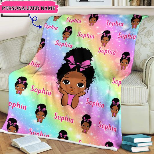 Personalized Black Kid Blanket, Custom African American Birthday Gift, Christmas Gift For Daughter, Peekaboo Girl Blanket, Little Black Girl