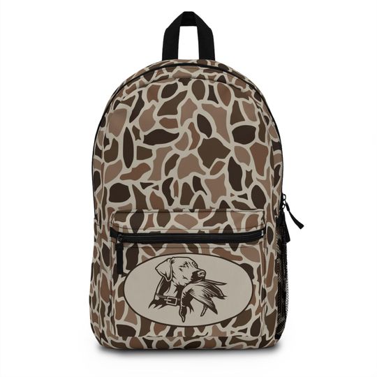 Old School Camo with Duck Dog Backpack, Kids Bookbag, Duck Hunting, Back to School, Hunting Bags, Hunting Gifts