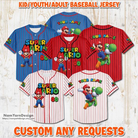 Personalized Sup.er Ma.rio Baseball Jersey, Ma.rio Birthday Gift, Sup.er Mario Family