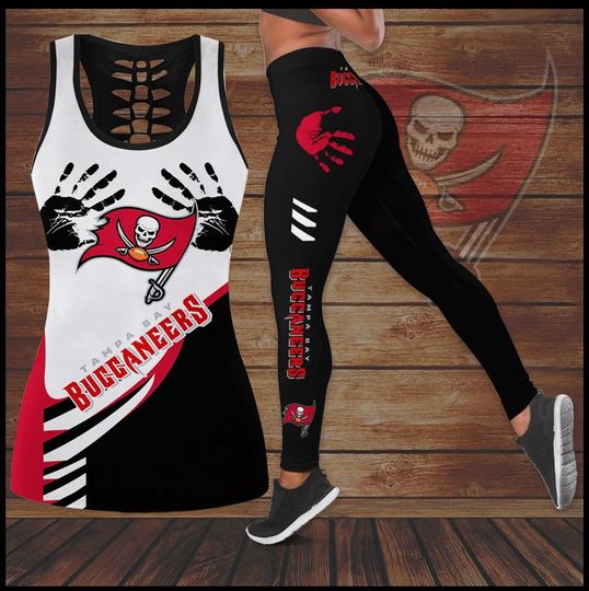 Tampa Bay Buccaneers Hollow Tank Top Legging Set, Women Yoga Set