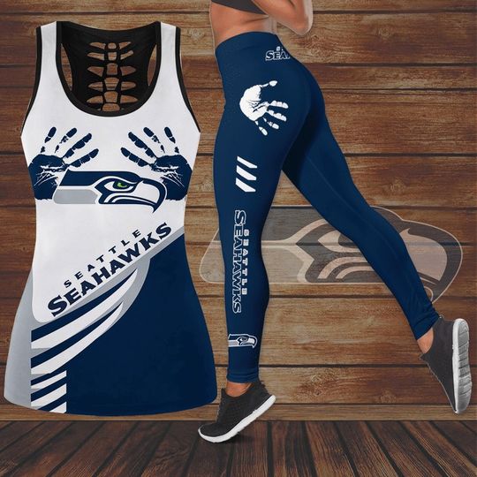 Seattle Seahawks Hollow Tank Top Legging Set, Women Yoga Set