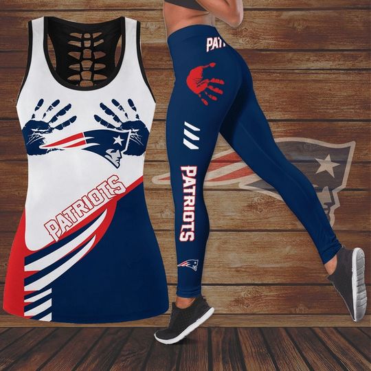 New England Patriots Hollow Tank Top Legging Set, Women Yoga Set