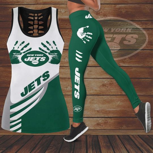 New York Jets Hollow Tank Top Legging Set, Women Yoga Set