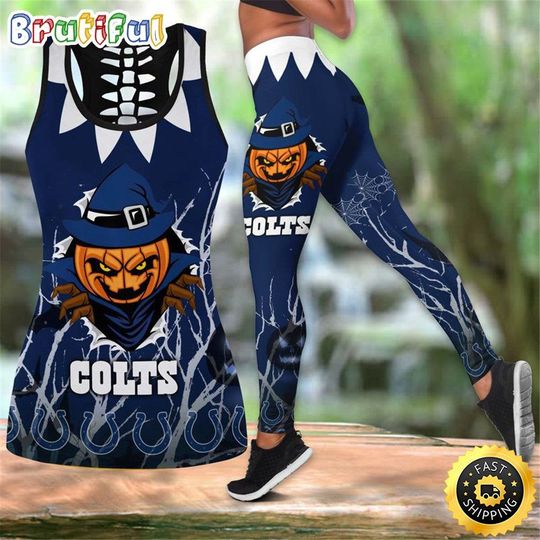 Indianapolis Colts Pumpkin Halloween All Over Print 3D Tank Top Leggings Perfect Gift For Halloween
