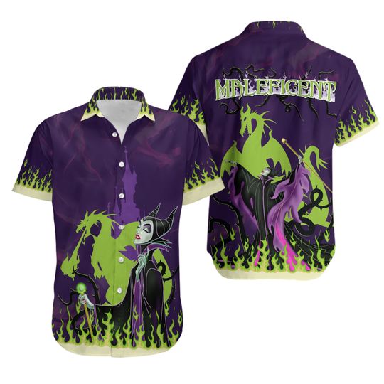 Maleficent Disney Villains Hawaiian Shirt, Disney Sleeping Beauty Button Up Shirt, Maleficent Hawaiian Shirt, Disney Trip Shirt Gifts