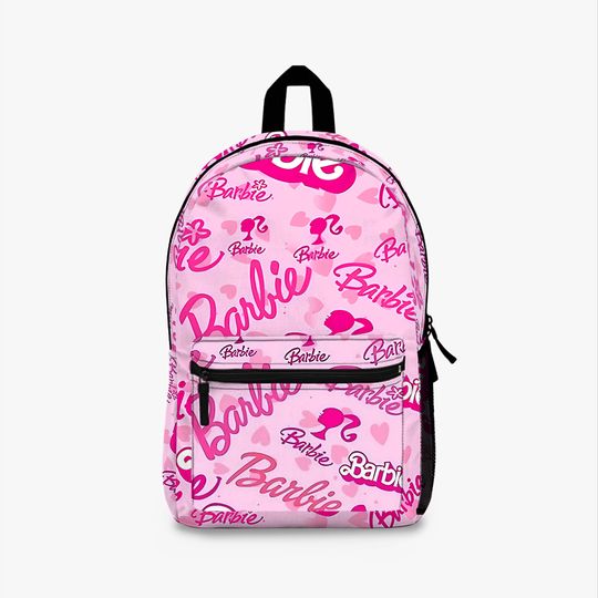 Poster All Barbie Logo Collage With Pink Hearts Pattern - Pink  Backpack