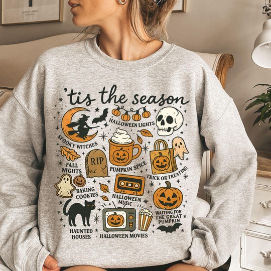 Tis the Season Sweatshirt – Retro Spooky Halloween Crewneck for Fall Vibes