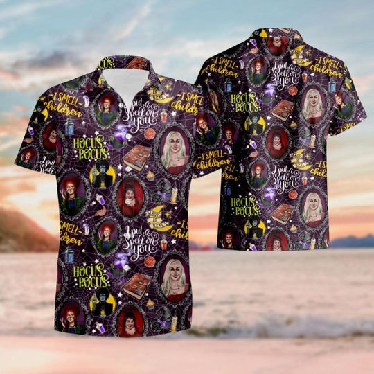Halloween Hocus Pocus Button Shirt, Halloween Movie Hawaiian Shirt, Sanderson Sisters Hawaii Shirt, Disney Season Holiday Shirt