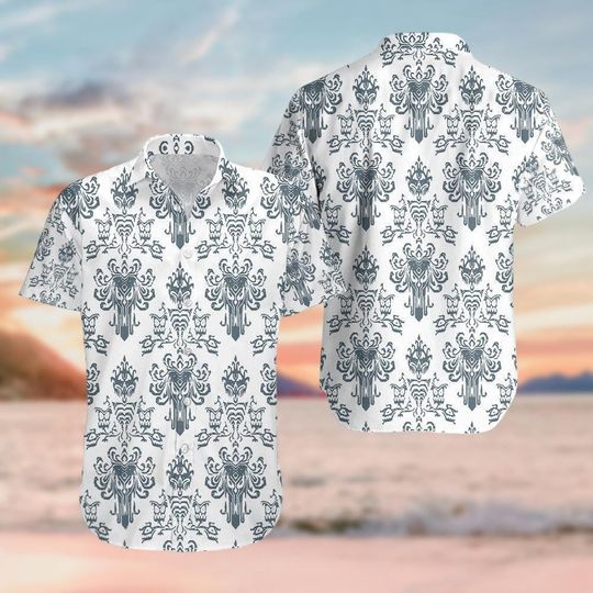 Haunted Mansion Button Shirt, Hitchhiking Hawaiian Shirt,  Disneyland Hawaii Shirt, Halloween Movie Shirt