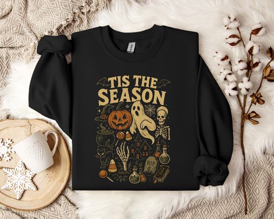 Tis the Season Sweatshirt – Spooky Fall Shirt with Witch and Ghost Vibes