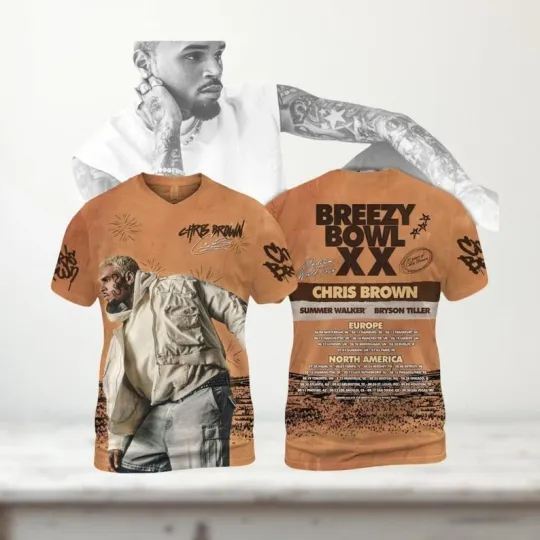 Breezy Bowl XX Tour T-Shirt, Chris Brown Concert  3D Shirt