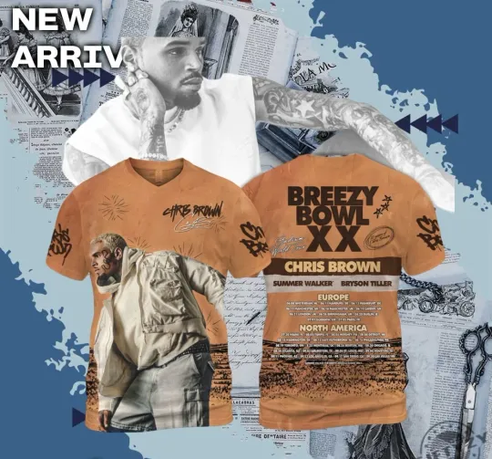 Retro Chris Brown Breezy Bowl XX Tour 3D Shirt Short Sleeve Unisex All Size 10D9