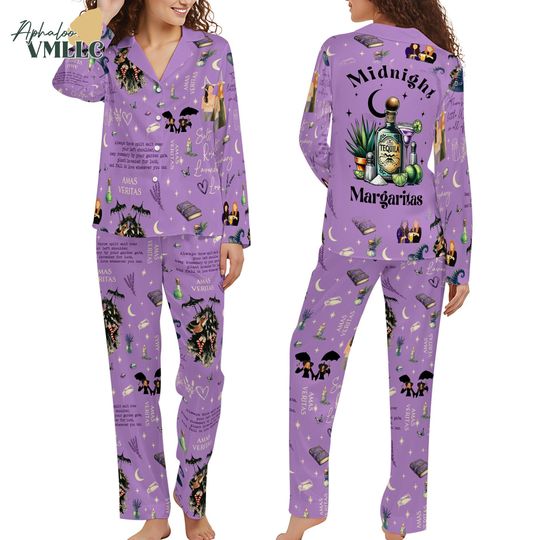 Midnight Margaritas Pajamas, Midnight Margaritas Pajama Set, Tequila Women Pajamas, Witchy Halloween Gift, Spooky Drinking