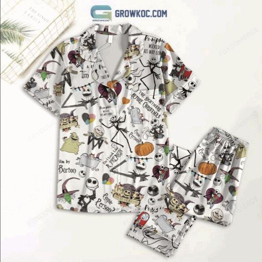 Jack Skellington Nightmare Pajamas  Spooky Skull Sleep Shirt Set