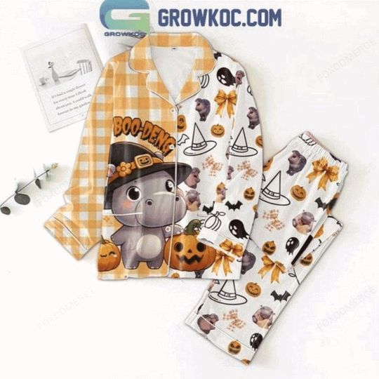 Boo Deng Hippo Halloween Pajamas Set  Funny Ghost Pumpkin Sleepwear